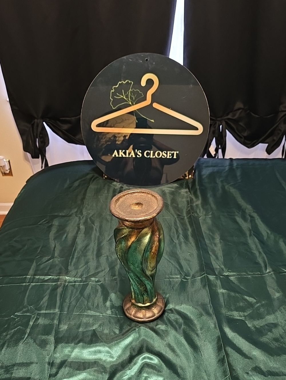 Green and Gold Twisted Pedestal Candle Holder
